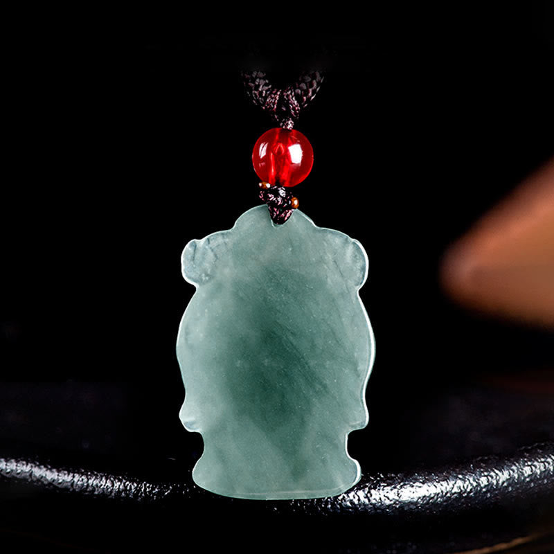 Natural Green Jade Chinese God of Wealth Caishen Ingot Abundance Necklace Pendant