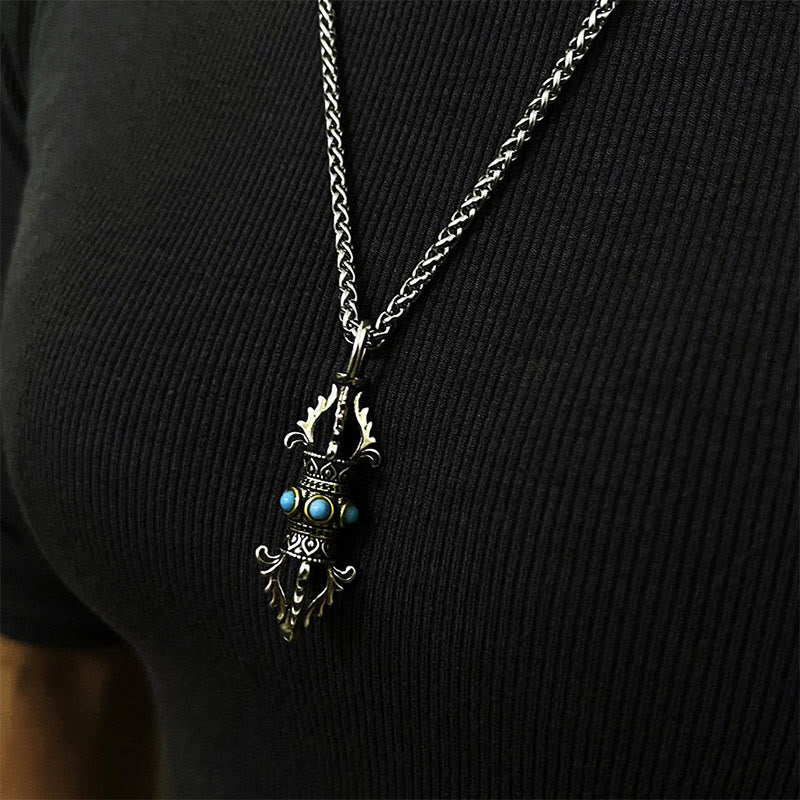 Tibet Vajra Dorje Pattern Copper Luck Wealth Metal Necklace Pendant