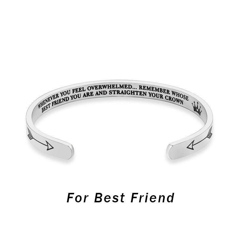 Inspirational Bracelets Personalized Gift for Her Him Engraved Mantra Cuff Bangle Crown Jewelry