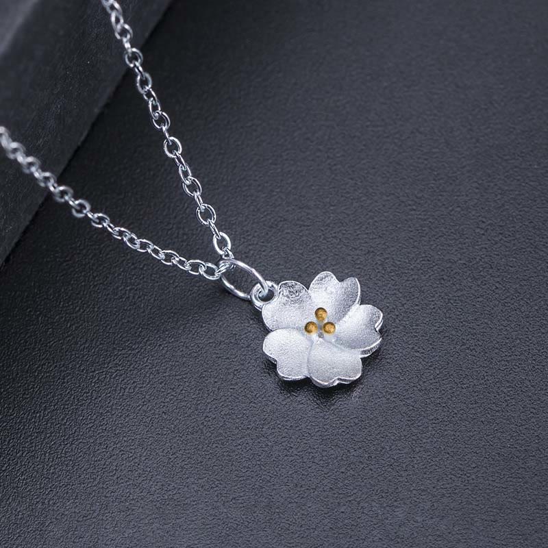 925 Sterling Silver Cherry Blossom Flower Blessing Necklace Pendant