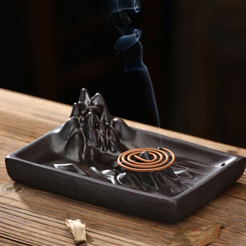 Buddha Mountains Flowing Water Ceramic Backflow Incense Burner