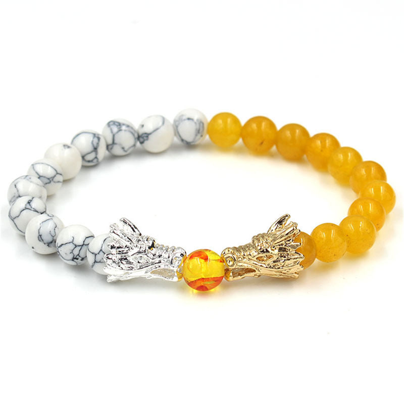 White Turquoise Lava Rock Dragon Blessing Beaded Bracelet