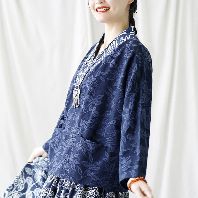 Cotton Jacquard V-Neck Mindful Meditation Jacket