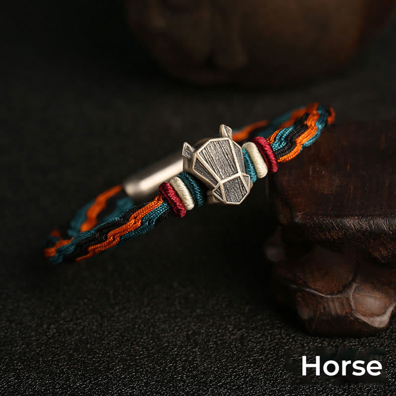 Handmade 999 Sterling Silver Year of the Dragon Chinese Zodiac Protection Colorful Reincarnation Knot Rope Bracelet