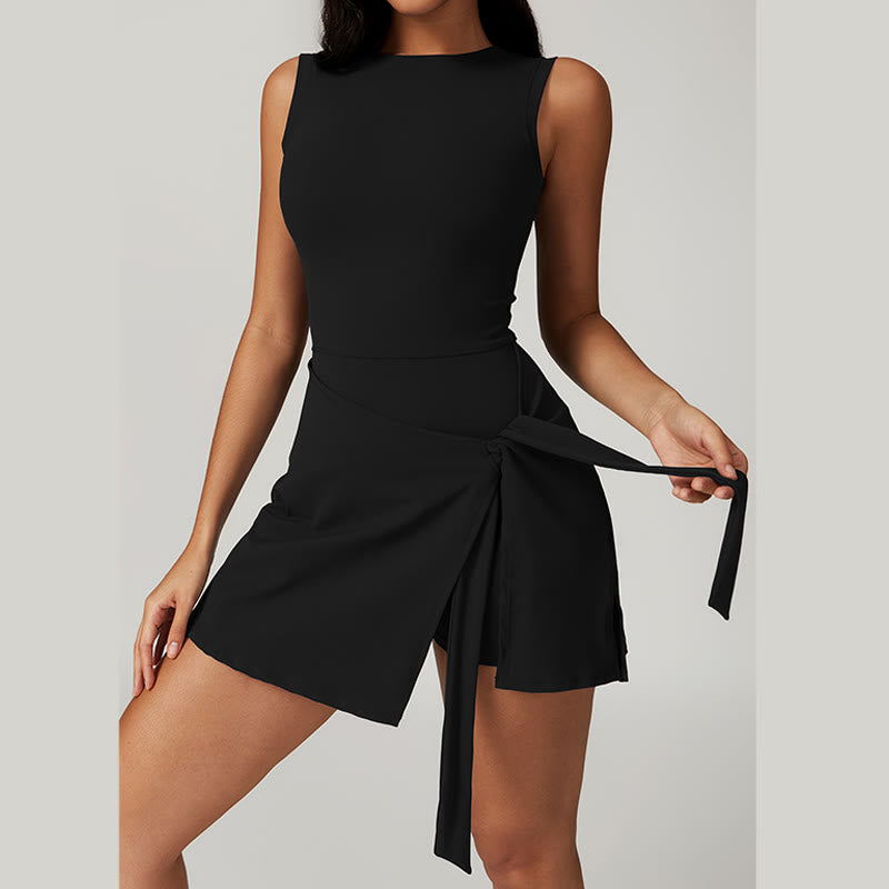 Solid Color Sports Tennis Yoga Lace-up Women Sports Dress