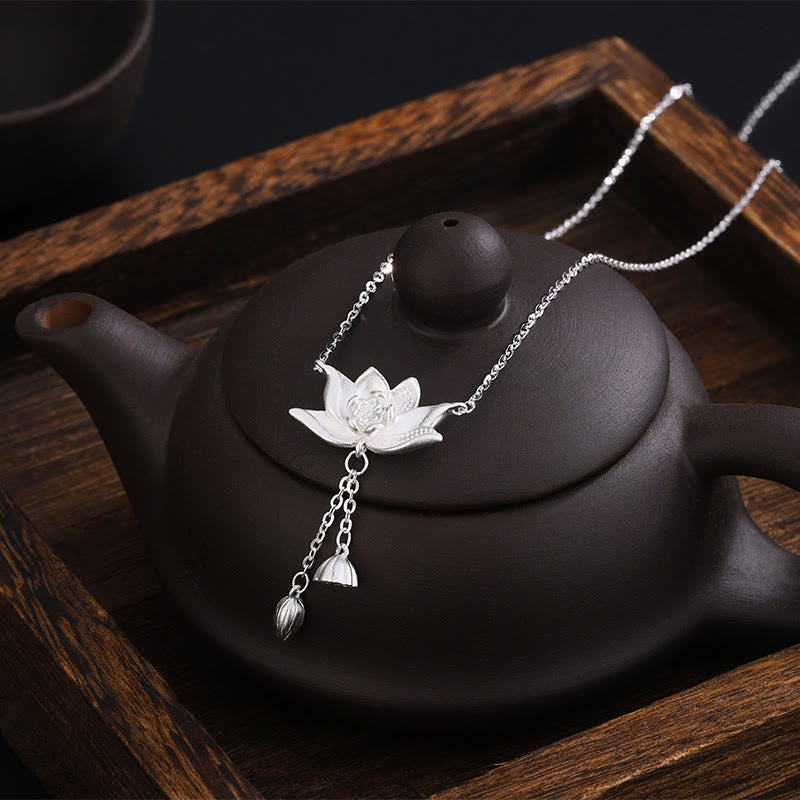 999 Sterling Silver Lotus Flower Pod Carved Enlightenment Necklace Pendant
