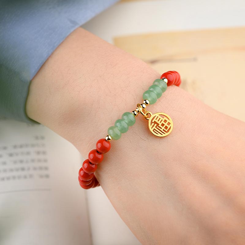 Tibetan Cinnabar Green Aventurine Luck Bracelet Necklace