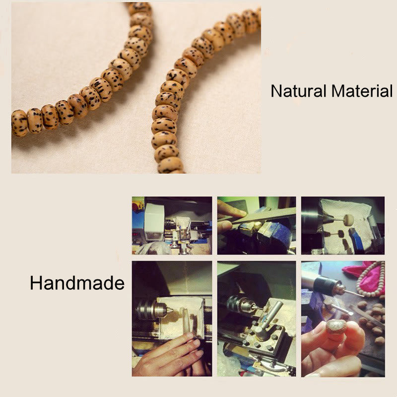Handcrafted Small Leaf Red Sandalwood & Bodhi Seed Elastic Wisdom Bracelet