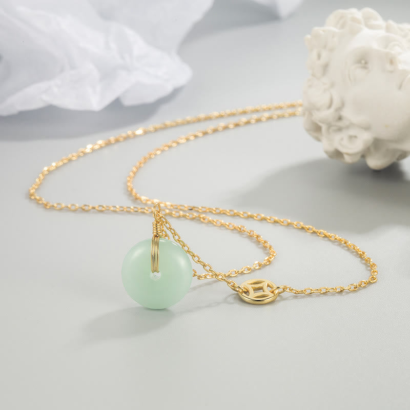 Jade Fu Character Copper Coin Peace Buckle Abundance Necklace Pendant