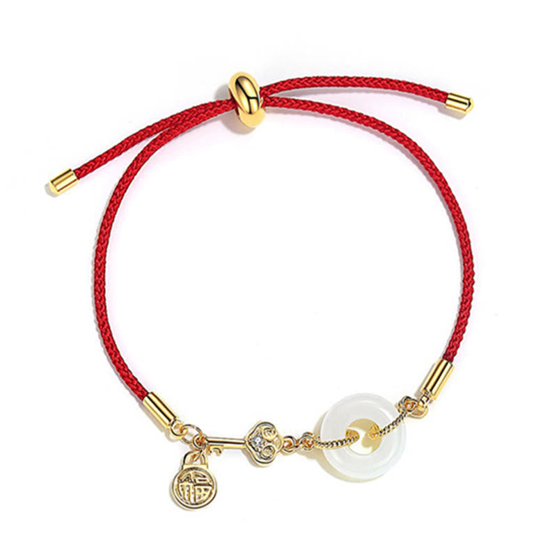 "Wishing You Peace and Protection" Jade Red Rope Bracelet Includes Gift Message Card