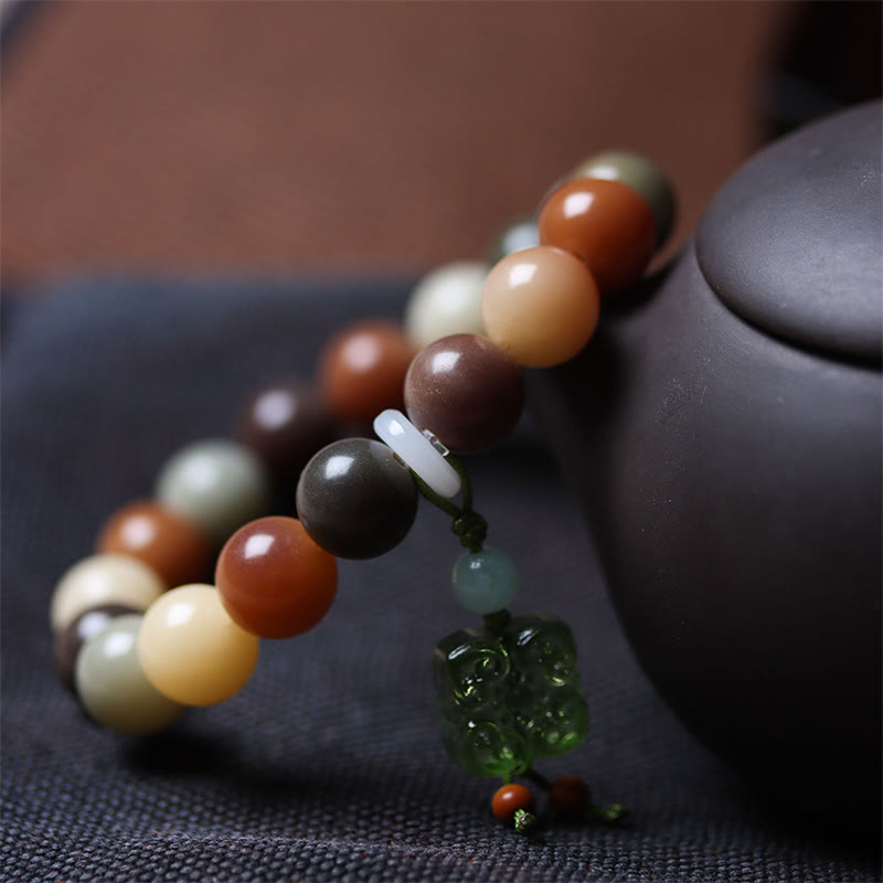 Natural Bodhi Seed and Gradient Liuli Glass Charm Serenity Bracelet