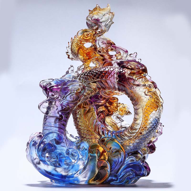 Year of the Dragon Handmade Liuli Crystal Art Piece Protection Home Office Decoration With Base
