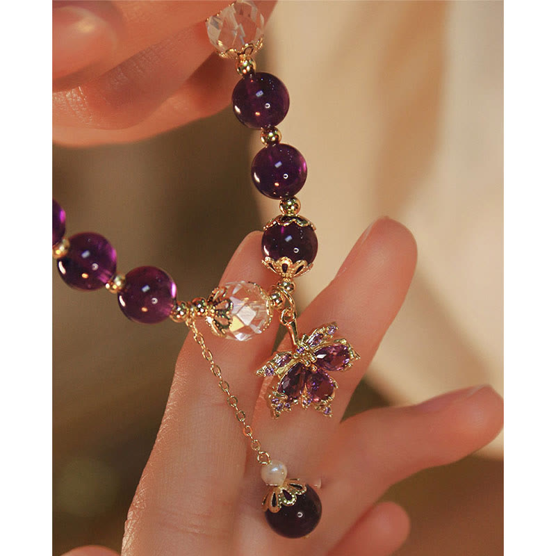 14k Gold Plated Natural Amethyst Maple Leaf Charm Bracelet