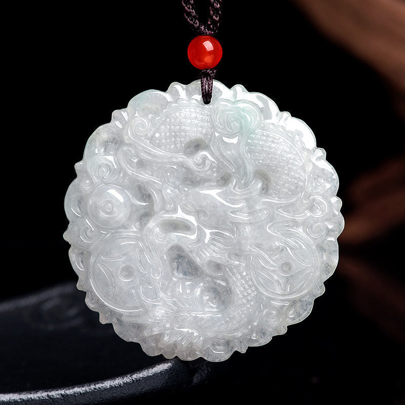 White Jade Dragon Protection Necklace String Pendant