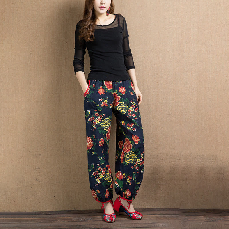 Breathable Floral Meditative Harem Pants with Pockets