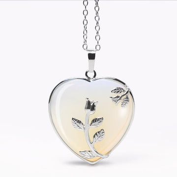 Opal Heart Rose Pendant Necklace