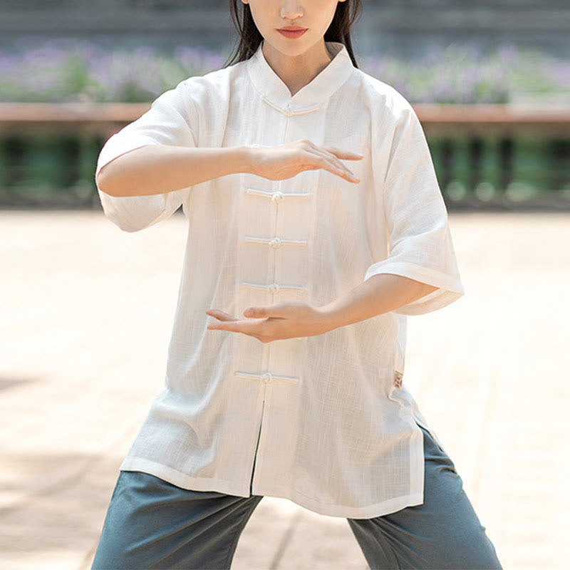 Solid Color Frog-Button Meditation Prayer Spiritual Zen Tai Chi Qigong Practice Unisex Clothing Set