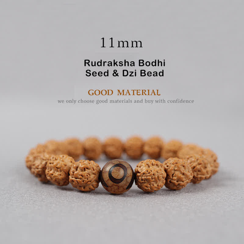 Tibet Rudraksha Bodhi Seed Dzi Bead Amber Turquoise Wealth Bracelet