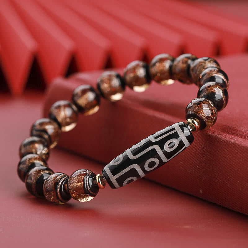 Hand-Finished Tibetan Style Dzi Bead and Vibrant Liuli Glass Beaded Bracelet