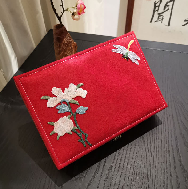 Floral & Dragonfly Flannel Single Layer Jewelry Organizer Box