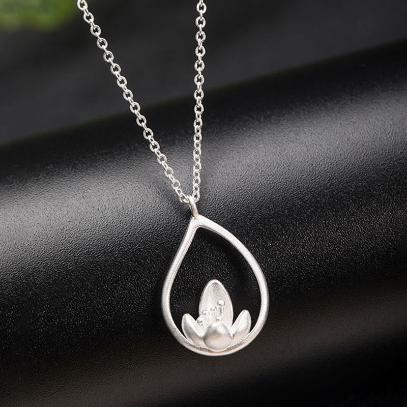 925 Sterling Silver Lotus Flower Floral Enlightenment Necklace Pendant