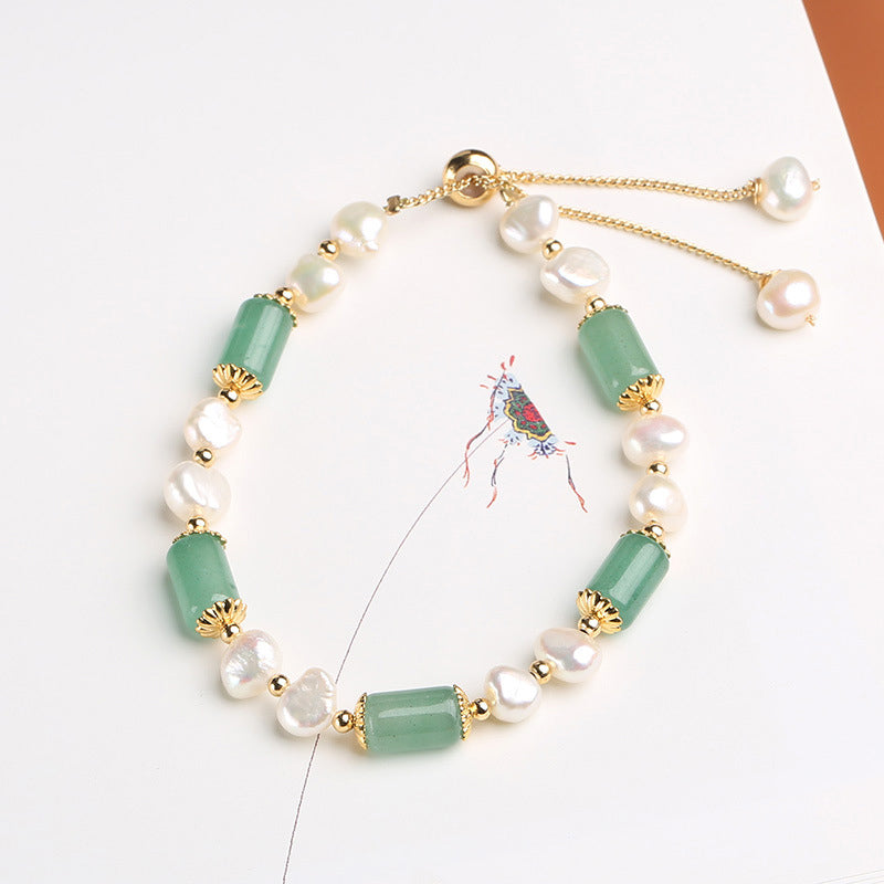 Green Aventurine Pearl Pink Crystal Bead Luck Bracelet