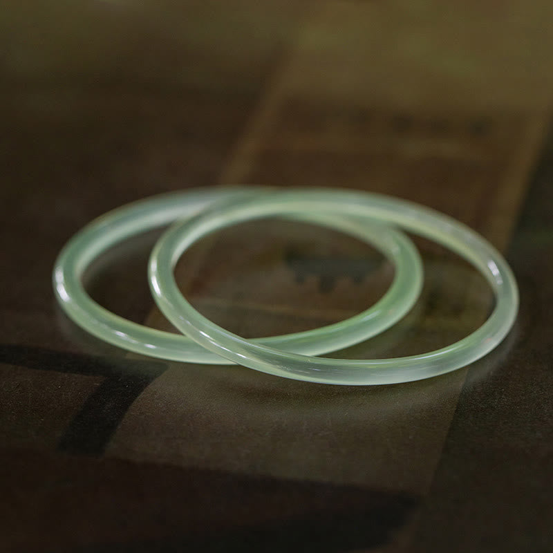 Natural Green Chalcedony Strength Courage Cuff Bangle Bracelet