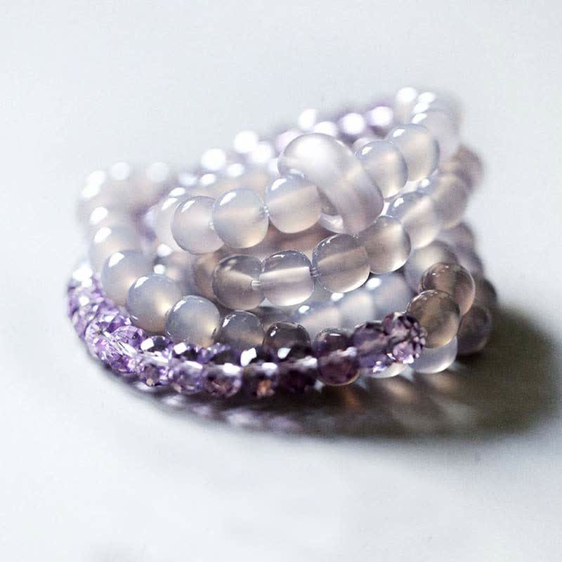 Natural Amethyst and Agate Crystal Beaded Meditation Bracelet