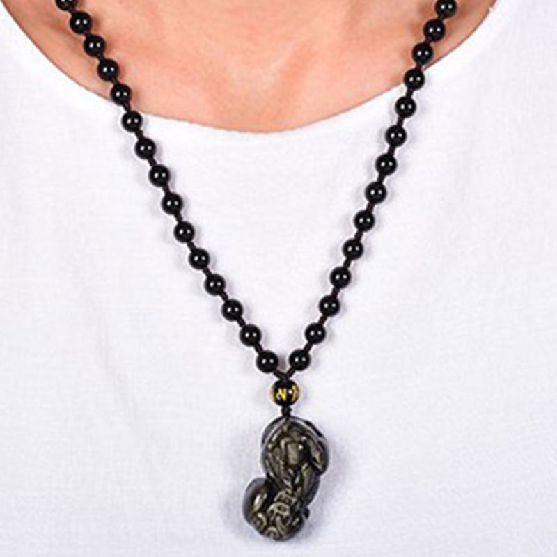 FengShui Gold Sheen Obsidian PiXiu Wealth Necklace (Extra 35% Off | USE CODE: FS35)