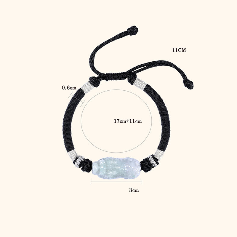 Handmade Natural Jade PiXiu Luck Prosperity Braided String Bracelet