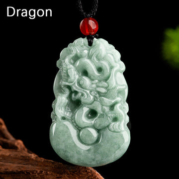 Natural Green Jade 12 Chinese Zodiac Luck Prosperity Necklace Pendant