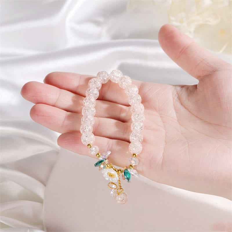 Simple Design Flower Charm Glass Bead Bracelet