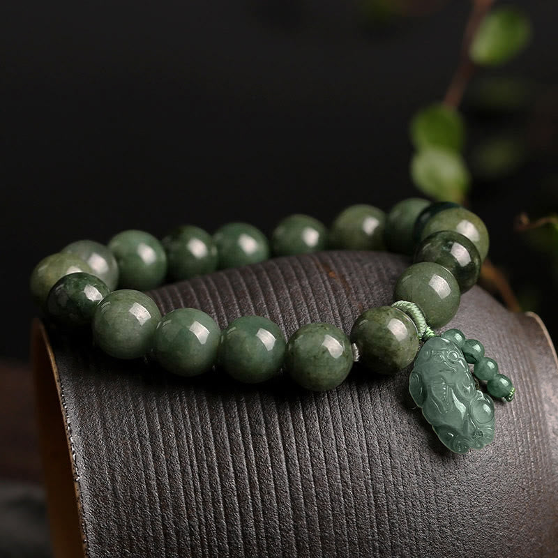 Authentic Tibetan Jade Pixiu Hand-Carved Energy Bracelet