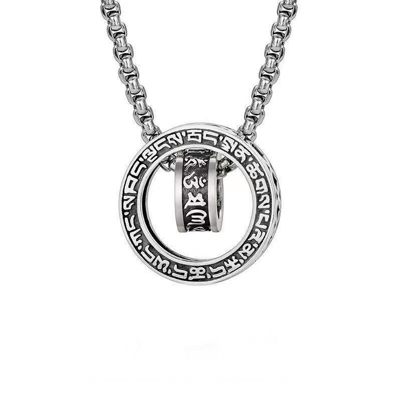 Tibetan Om Mani Padme Hum Carved Peace Purity Chain Necklace Pendant