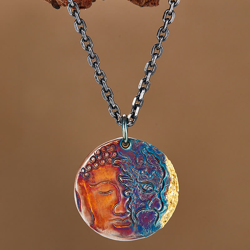 999 Sterling Silver & 24K Gold Half Demon Half Buddha Compassion Pendant Necklace