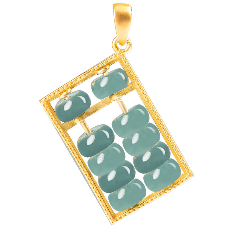 925 Sterling Silver Natural Jade Abacus Pattern Abundance Necklace Pendant