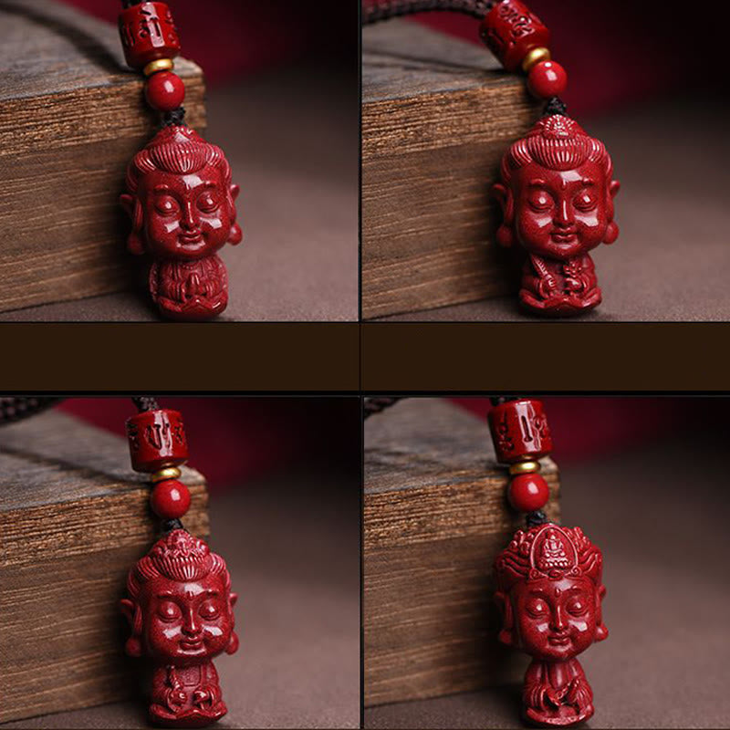Chinese Zodiac Natal Buddha Natural Cinnabar Amulet Keep Away Evil Spirits Necklace Pendant