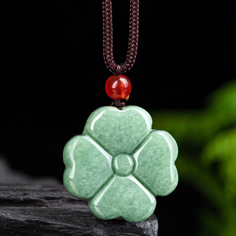Natural Lucky Four Leaf Clover Jade Prosperity Necklace Pendant
