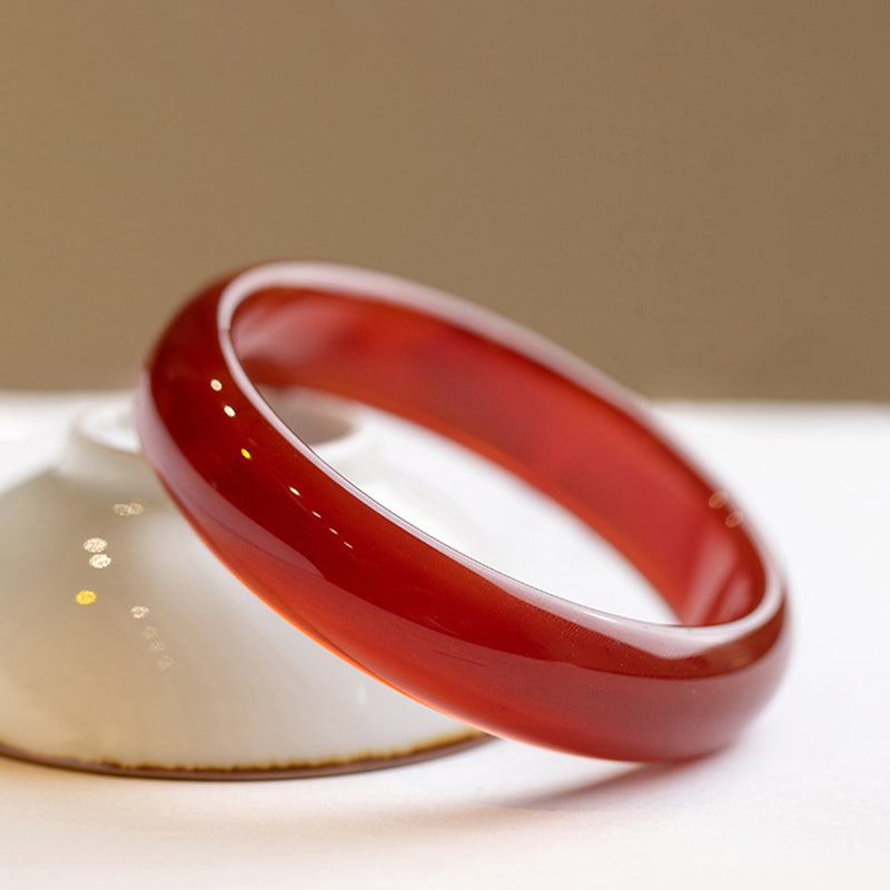 Natural Red Agate Solid Stone Bangle Bracelet