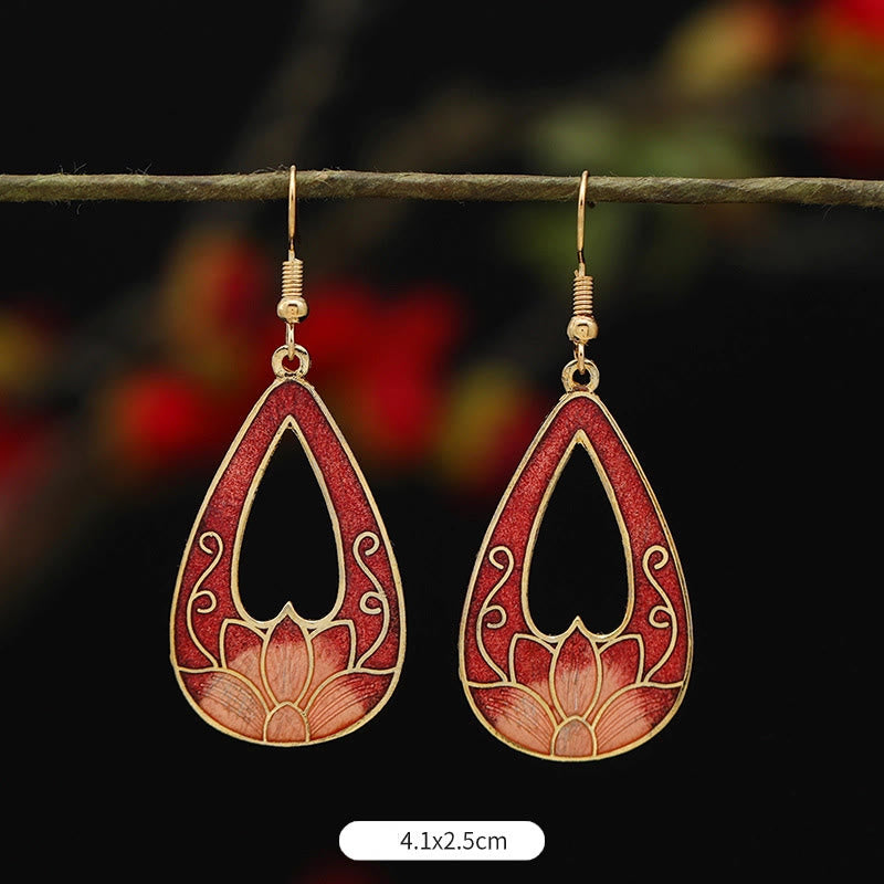 Artistic Copper Alloy Lotus Butterfly and Flower Motif Drop Earrings