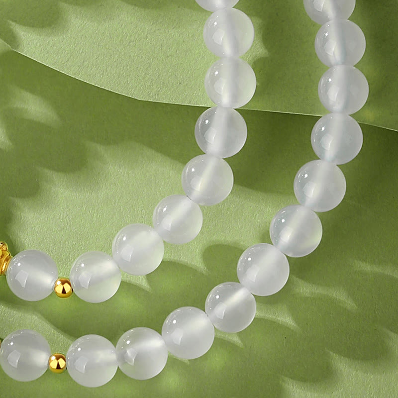 Natural White Agate and Cinnabar 925 Sterling Silver Double Wrap Bracelet