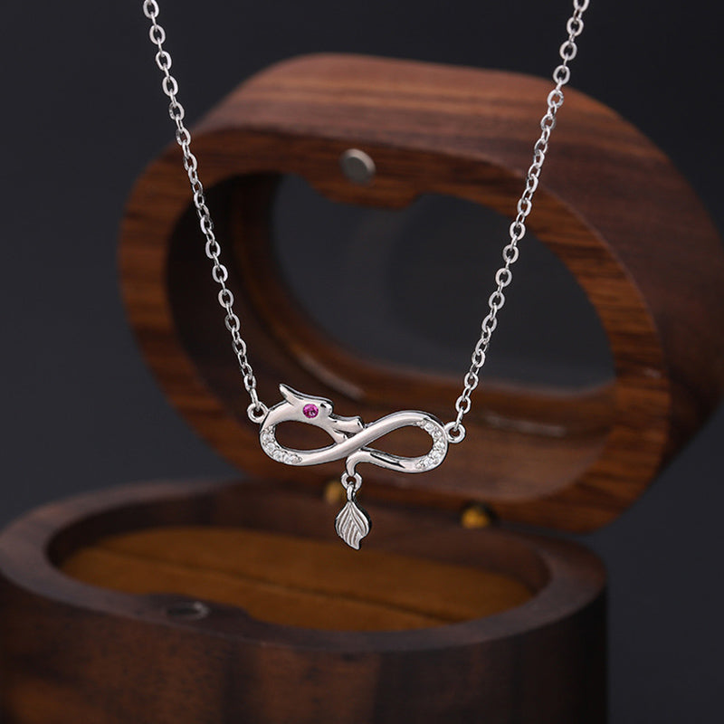 999 Sterling Silver Year Of The Dragon Endless Knot Tail Charm Protection Necklace Pendant