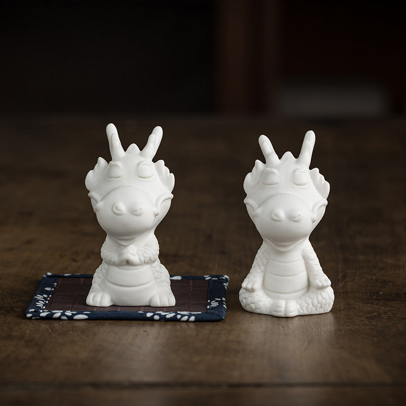 Year Of The Dragon Luck White Porcelain Ceramic Tea Pet Home Figurine Decoration