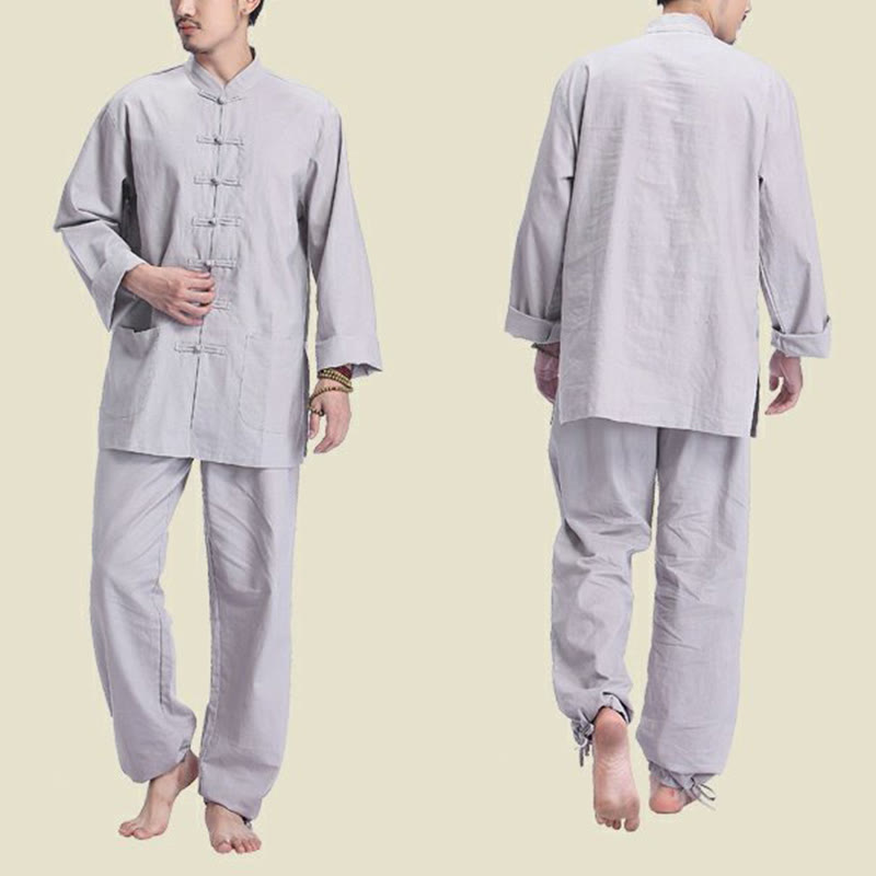 Chinese Frog Button Design Meditation Prayer Cotton Linen Spiritual Zen Practice Yoga Clothing Men's Set