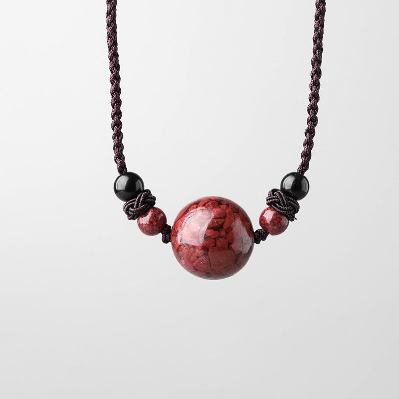 Natural Cinnabar Stones Bead Blessing Necklace Pendant