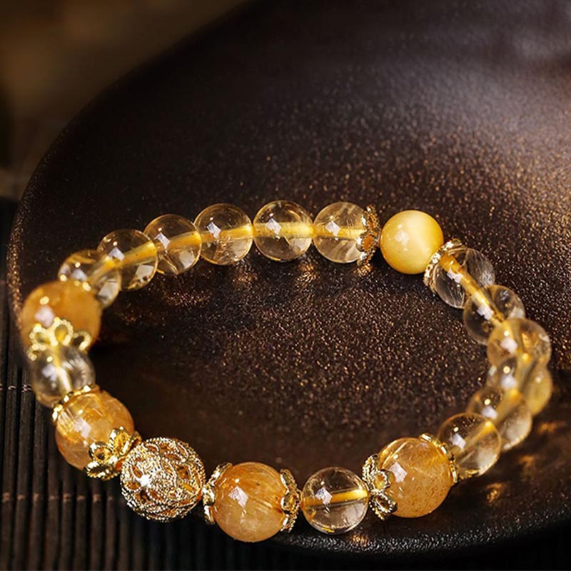 Natural Citrine Amethyst Rutilated Quartz Prosperity Protection Bracelet