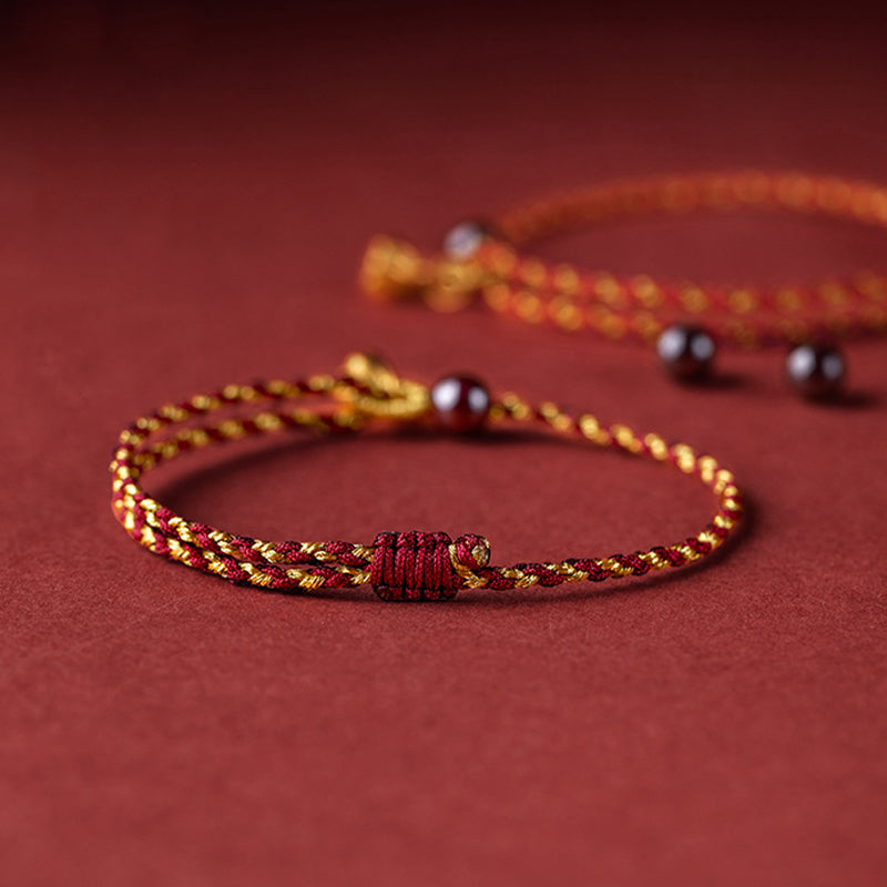 Handcrafted Red Gold Rope Lotus Peace And Joy Charm Braid Bracelet
