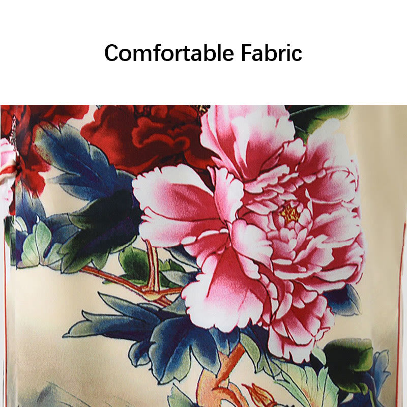 Tactile Knit Peony Print Mindful Ritual Cheongsam Dress