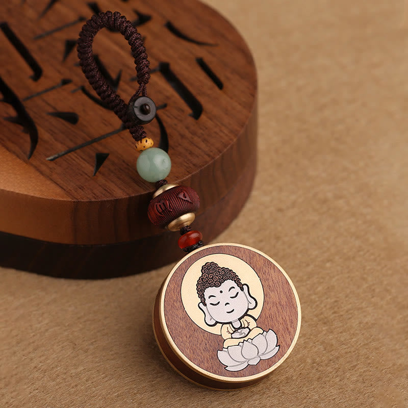Ebony Wood Rosewood Buddha Avalokitesvara Om Mani Padme Hum Balance Car Key Chain Decoration