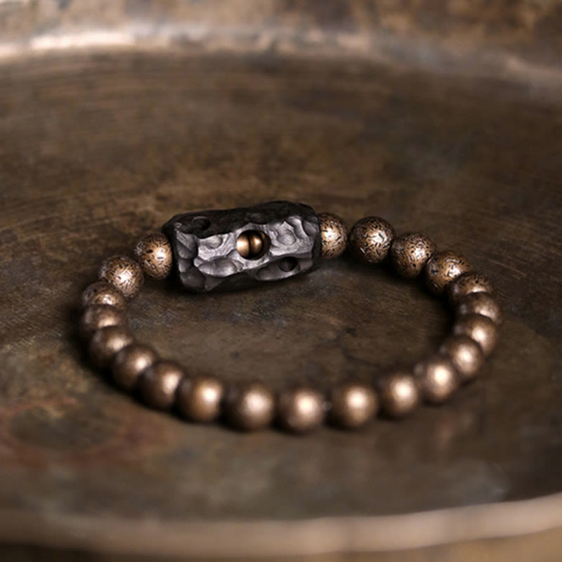 Ebony Wood, Brass, and Copper Beaded Bracelet